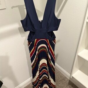 BCBGMaxAzria Navy and Multicolor Backless Dress